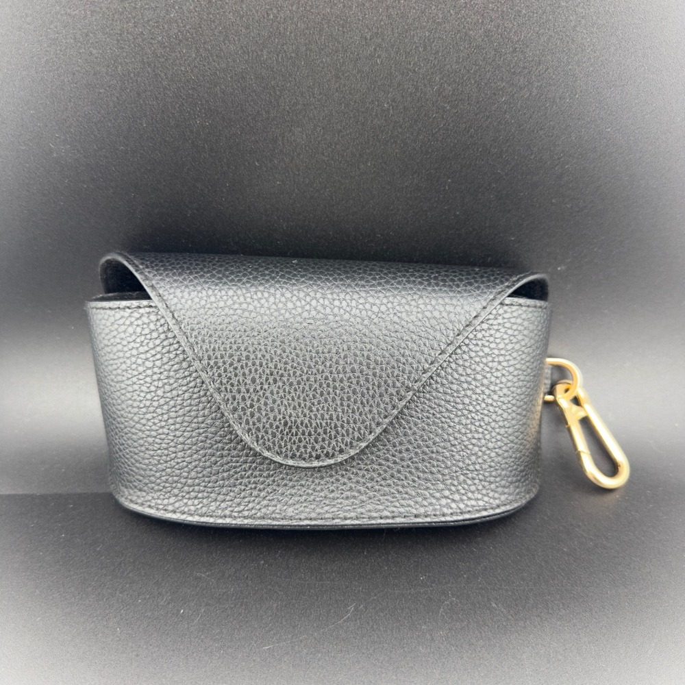 LOEWE Eyeglass Case Black Pebbled Leather Magnetic Snap Gold Clip Used